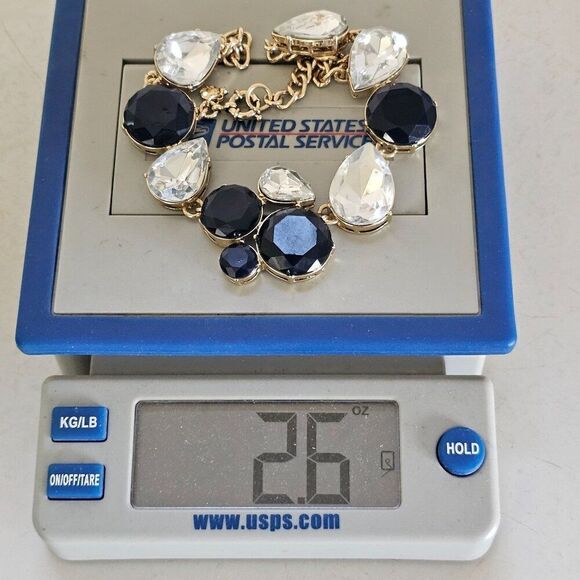 J. Crew Necklace Black White Acrylic Rhinestone Gold Tone Statement Chunky Bib - Picture 14 of 15